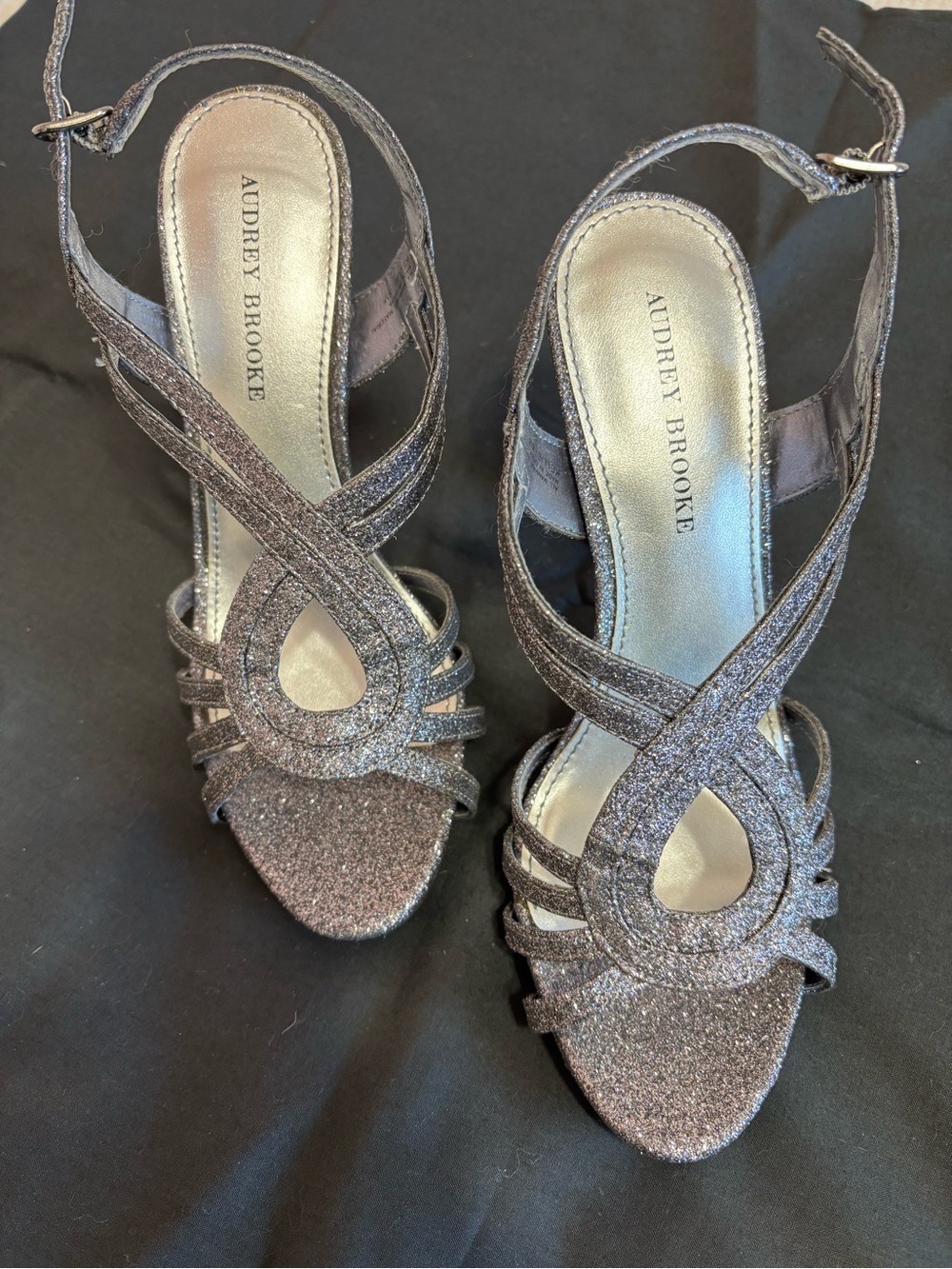 Audrey Brooke Gunmetal Glitter Strappy Heeled Sandals